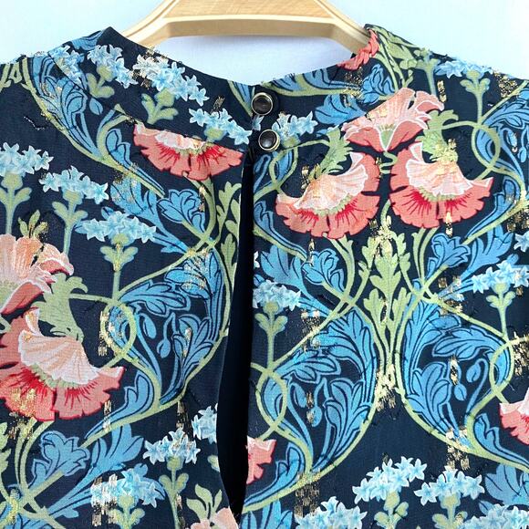 Anthropologie Meadow Rue Basilique Floral Blouse Top Size 8 Muticolor Metallic - Picture 6 of 13